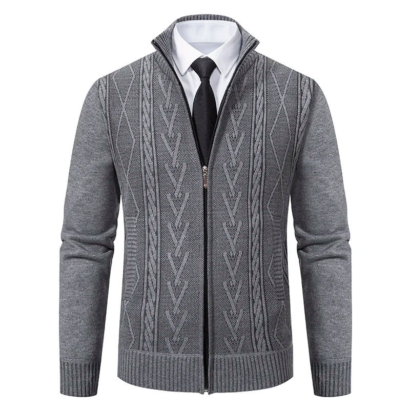 Thickened jacket men's autumn and winter warm trend line stand collar knitted cardigan sweater coat