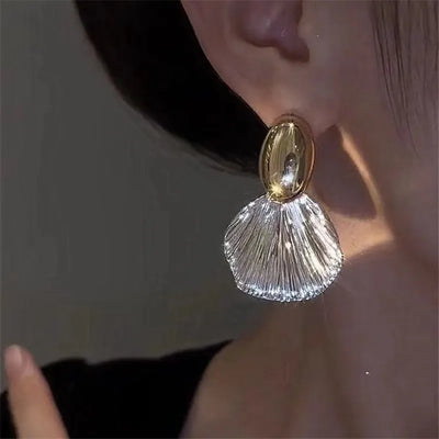 Fashion Gold Silver Color Big Metal Shell Drop Earrings for Women Geometric Irregular Vintage Simple Earrigns Jewelry Party Gift