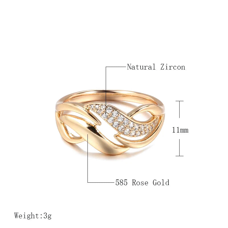 Kinel Luxury 585 Rose Gold Color Geometry Rings For Women Shiny Natural Zircon Accessories Ethnic Bride Wedding Jewelry Gift