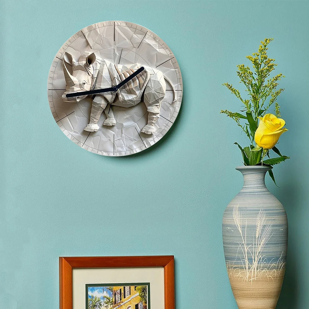 Silent Aluminum Wall Clock with Rhinoceros Design - Diy, Perfect for Kitchen & Thanksgiving Decor Wall Clock Modern Design