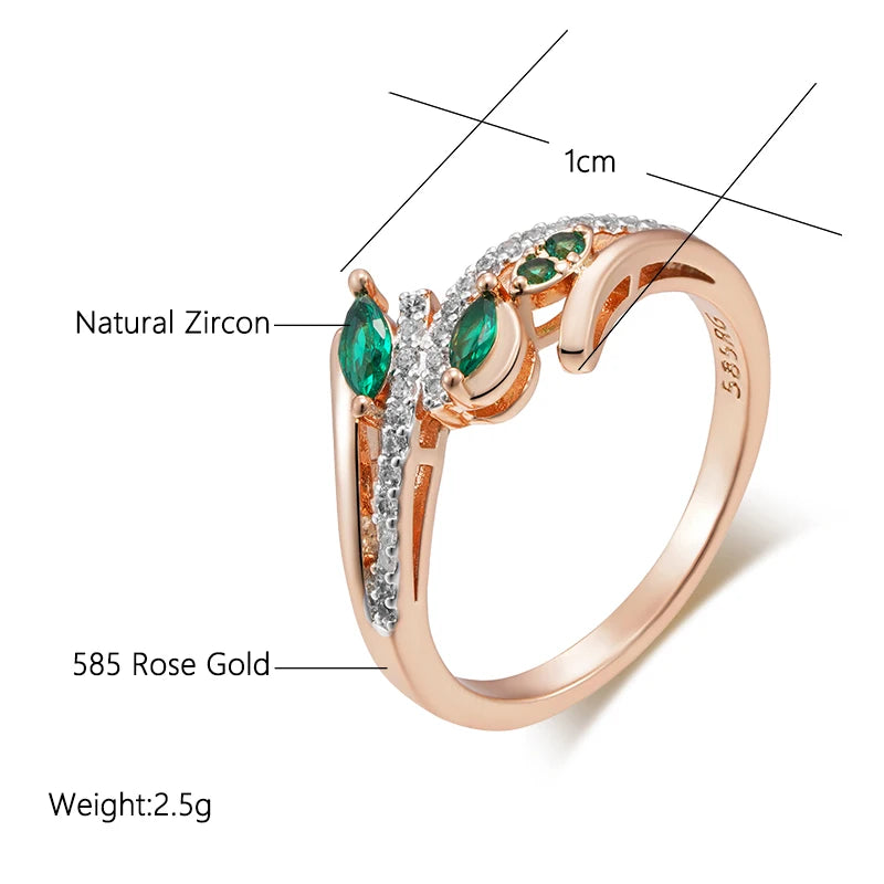 SYOUJYO Plated Silver Green Drop Natural Zircon Rings For Women 585 Rose Gold Color Luxury Trendy Ring