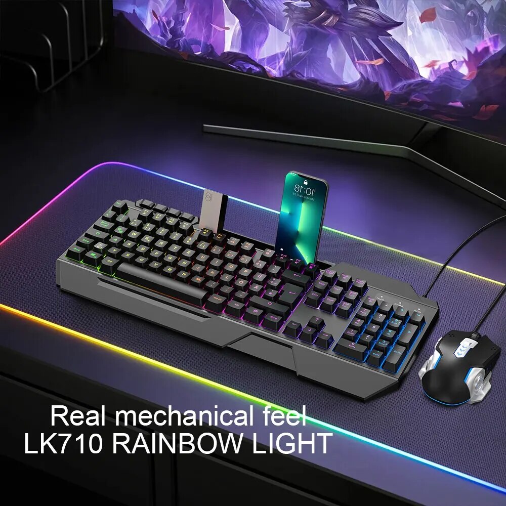 DE Version Luminous Keyboard Mouse Combos Suit USB Wired Game Colorful Backlight Mechanical Feel Keyboard And Mouse for German