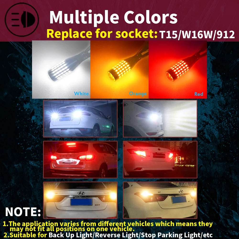 2000LM T16 T15 W16W LED Canbus Bulb High Power 921 912 Reverse Light Super Bright Car Exterior Lamp 6500K White 12V DC Amber Red