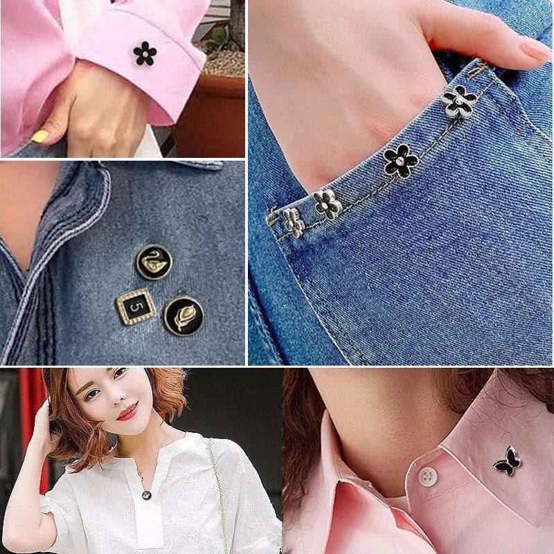 10Pcs Free Sewing Pearl Rhinestone Button Brooch Prevent Accidental Exposure Buttons Brooches Pins Badge Cufflinks Shirt Button