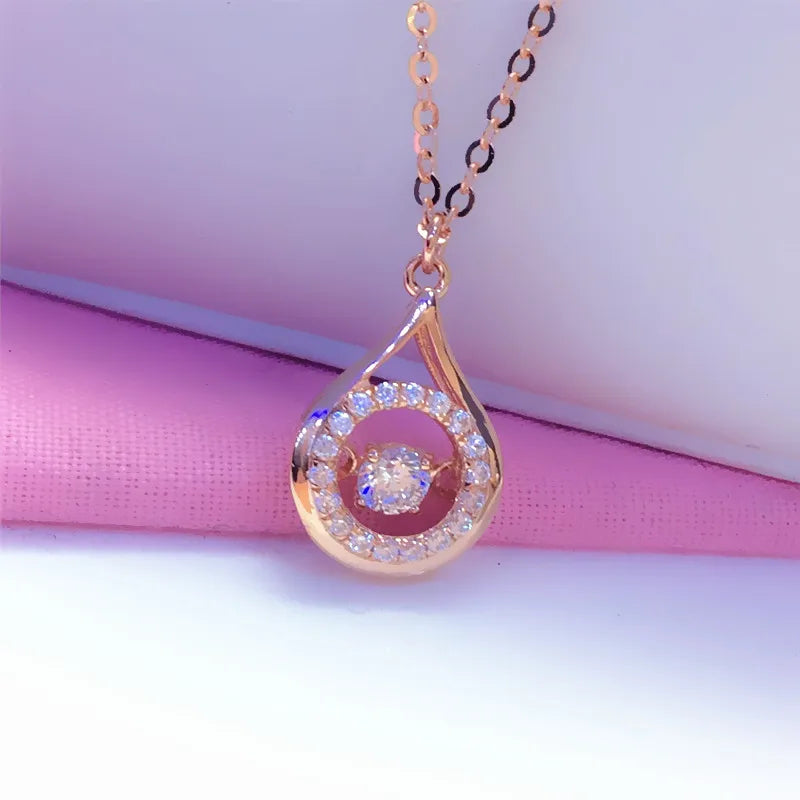 585 Purple Gold Plated 14K Rose Gold Shiny Water Drop Necklace Pendant Exquisite Crystal Wedding Party Jewelry For Girlfriend