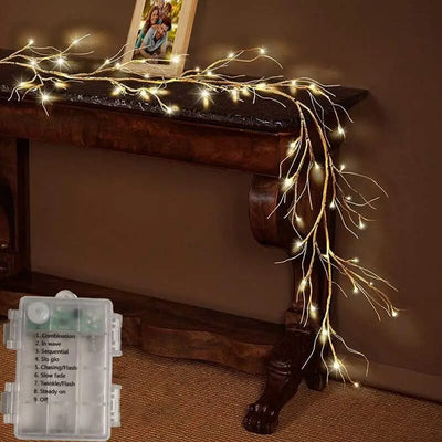 2023 Birch Garland Lights 48 LED Battery Operated - Lighted Twig Vine for Fireplace 8 Modes Decoration Indoor Outdoor Use