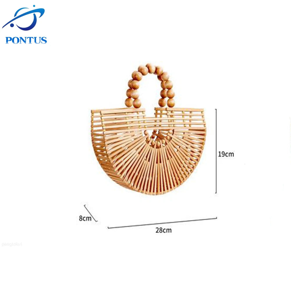 Semicircle Bamboo Woven Handbag Summer Luxury Handbag for Women Pearl Handle Design Hollow Out Beach Bag Woven Straw Bag 2022