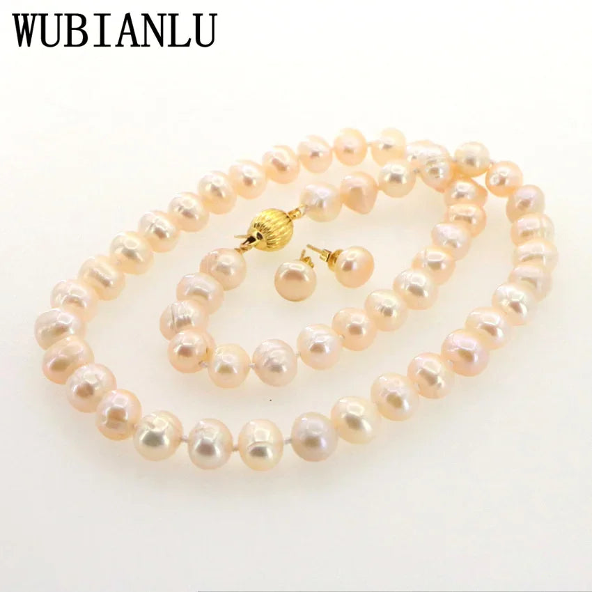 WUBIANLU Charming Women Hot Sale 8-9mm Purple Pink Akoya Cultured Pearl Necklace 45cm Earring Jewelry Wholesale And Retail