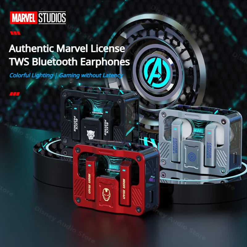 Disney Marvel TWS Gaming Earbuds IronMan Black Panther Captain America Bluetooth 5.3 Wireless Headphones Low Latency Earphones