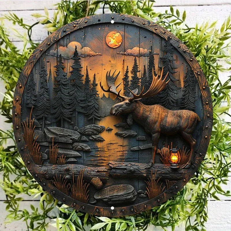 Rustic Moose and Lantern Aluminum Wall Sign, UV and Scratch Resistant, utdoor and Indoor Decoration, Wall Art, Home Decor