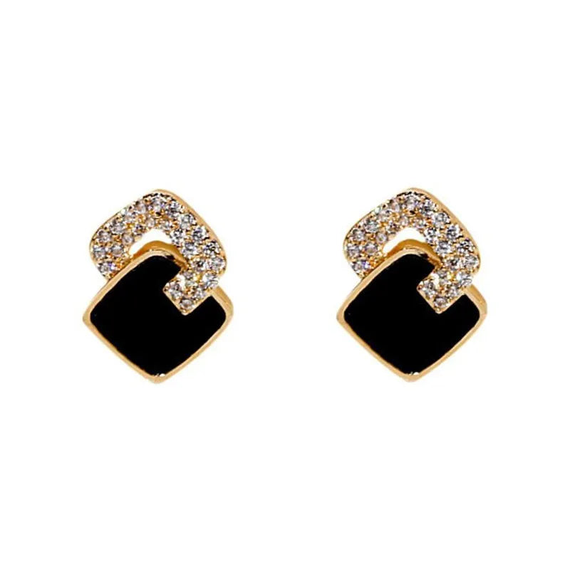 Korean Style Black Zircon Stud Earring For Women Shiny Rhinestone Square Geometric Earrings Girl Party Statement Jewelry Gifts