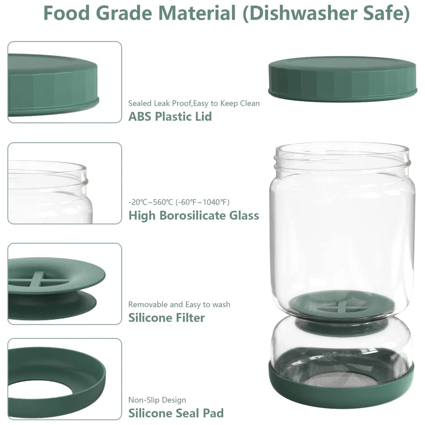 Glass Pickles Jar with Lids Strainer Olives Hourglass Jug Food Storage Dry Wet Separator Fermentation Kimchi Kitchen Container