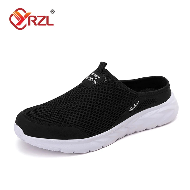 YRZL Mens Half Slippers Summer Breathable Mesh Mens Shoes Outdoor Casual Walking Shoes Large Flat Light Mesh Slippers Sandals