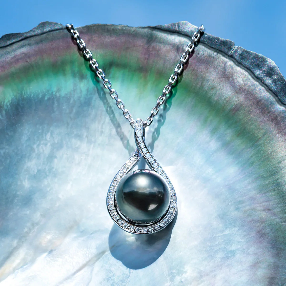 AnuJewel 11-12mm Tahitian Black Pearl Necklace 925 Sterling Silver D Color Moissanites Seawater Pearl Necklace Jewelry Wholesale