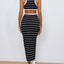 Women's Fashion Athleisure Style Knitted Black And White Striped Crew Neck Hollow-out Long Dress