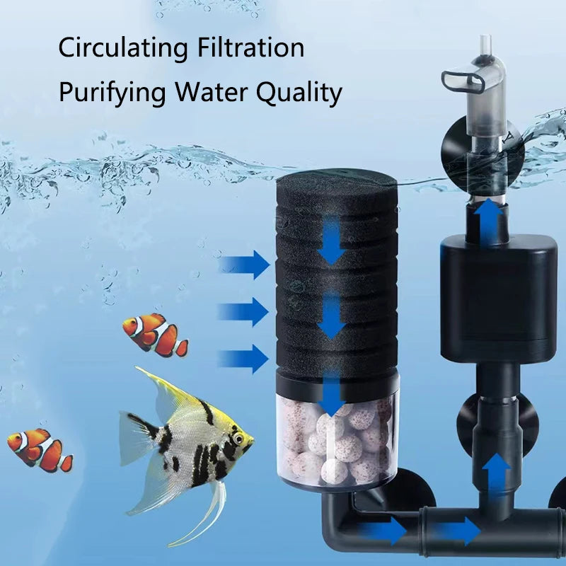 Black Aquarium Filter With Pump For Fish Tank Air Pump Skimmer Biochemical Sponge Filter Aquarium Bio Filters Filtro Aquario