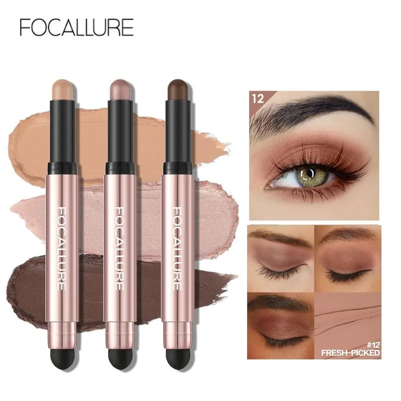 FOCALLURE Pearlescent Silkworm Eyeshadow Pencil Lasting Glitter Shiny Pigment Waterproof Matte Eye Shadow Stick Makeup Cosmetics