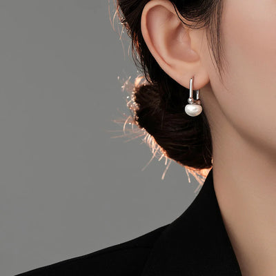 Stamp 925 Sterling Silver Simple Women Earrings With Pearl Aesthetic Vintage Smooth Korean Trendy Fine Jewelry