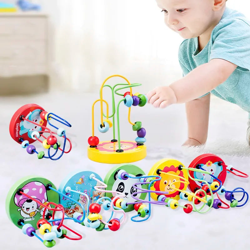 Baby Montessori Educational Math Toy Wooden mini Circles Bead Wire Maze Roller Coaster Abacus Puzzle toys For Kids Boy Girl Gift