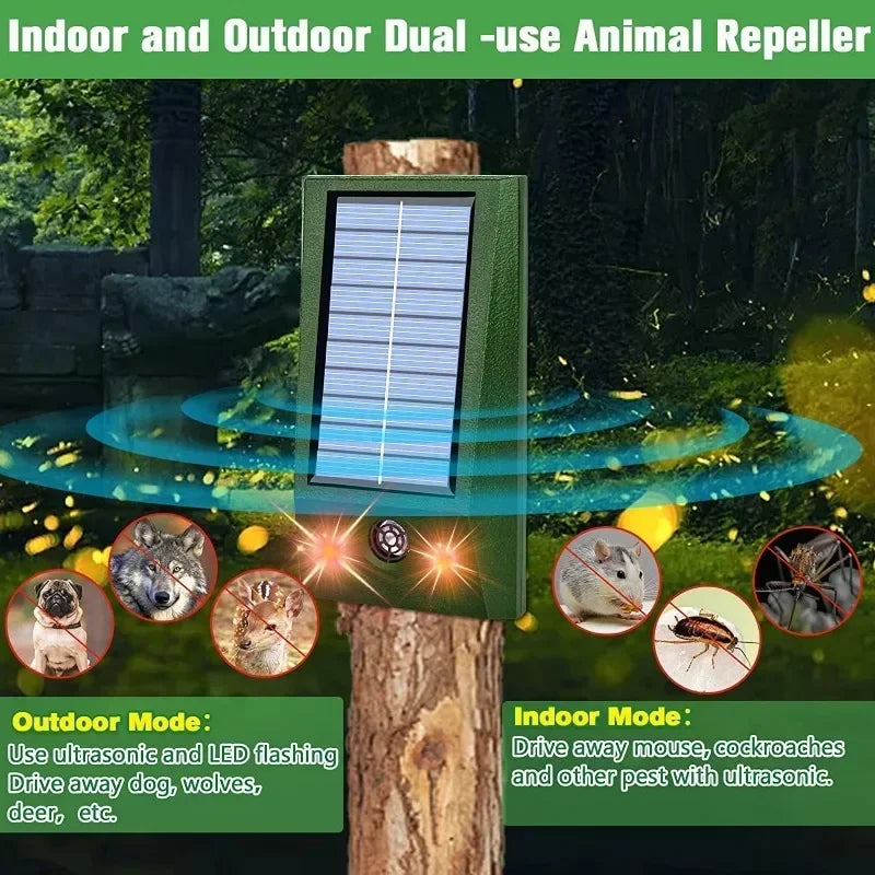 Ultrasonic Cat Dog Repellant Waterproof Solar Powered Animal Deterrent LED Light Alarm for Orchard/Greenhouse/Vegetable Garden