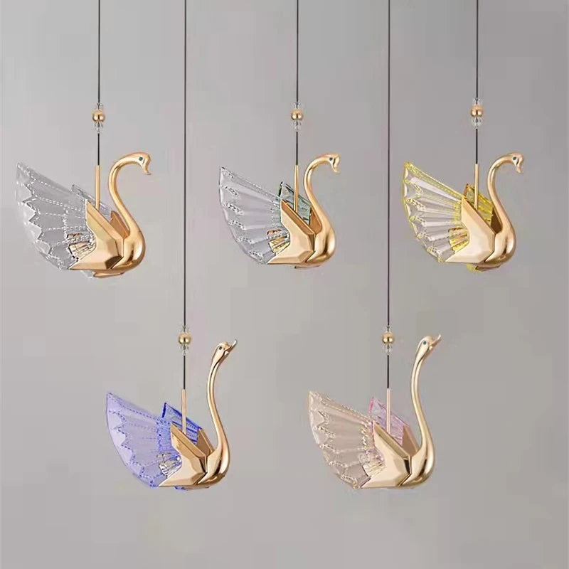 Hongcui Nordic Pendant Lamp Creative Gold LED Linear Swan Chandelier Light for Decor Home Dining Room Bedroom Fixtures