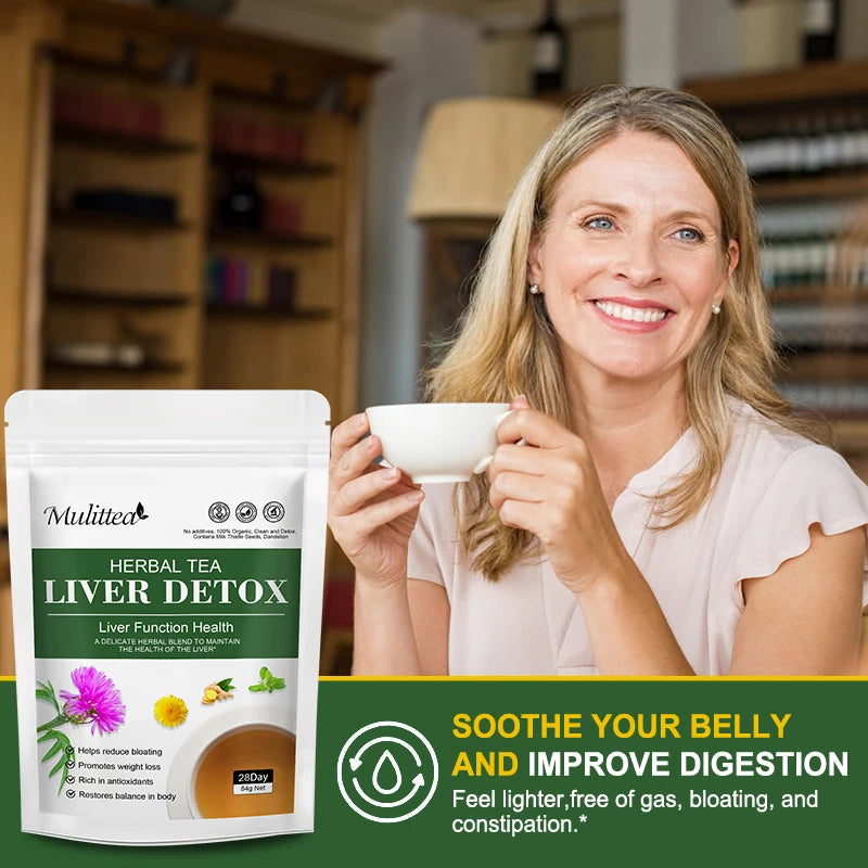 Mulittea 42day Detox Liver Tea for Improve Liver Function Clean the Lungs Treat Sore Throat & Bad Breath Protect Liver Health