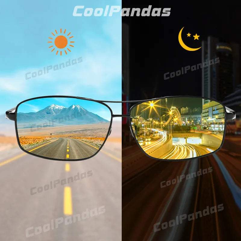 CoolPandas Aluminum Photochromic Sunglasses Men Women Polarized Sun Glasses Chameleon Anti-glare Day Night Driving Oculos de sol