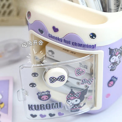 Kawaii Sanrio Kuromi Diy Pen Holder Desk Organizer Cartoon Desktop My Melody Cinnamoroll Sticker Storage Box Makeup Brush Holder