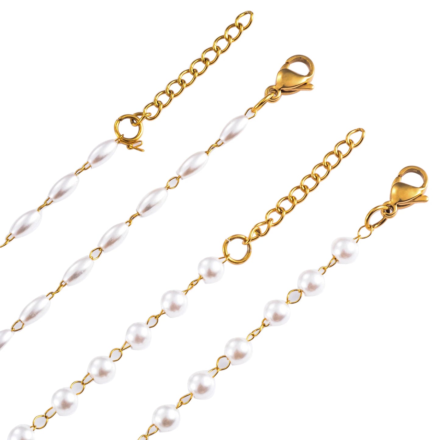 Gold Color Plated Stainless Steel Oval Pearl Bracelet Handmade Bead Chain Bracelet Waterproof For Women Fashion Jewelry