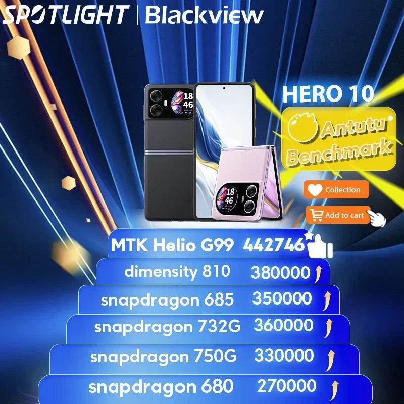 World Premiere Blackview HERO 10 Smartphone 6.9 inch AMOLED Folding Display 12GB 256GB MTK Helio G99 108MP Camera 45W Charging