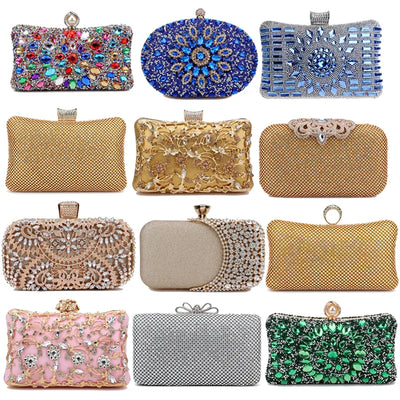 Rhinestones Women Bags Hollow Out Style Fashion Evening Bags Chain Shoulder Handbags Party Wedding Day Clutch Purse