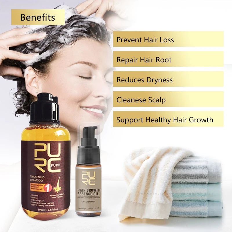 PURC Hair Growth Shampoo Set Ginger Anti Hair Loss Fast Regrowth Care Oil Scalp Treatment Kit Hair Growth Products for Men Women