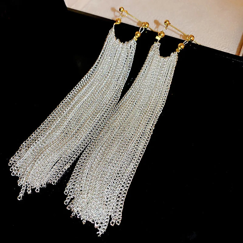 New Fashion Trend Unique Design Elegant Exquisite Light Luxury Long Tassel Earrings Female Jewelry Party Premium Gift Wholesale