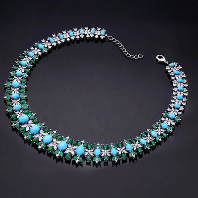 Luxury Big Statement Jewelry Set for Women Green Blue Pink Cubic Zirconia Dubai Wedding Bridal Jewelry