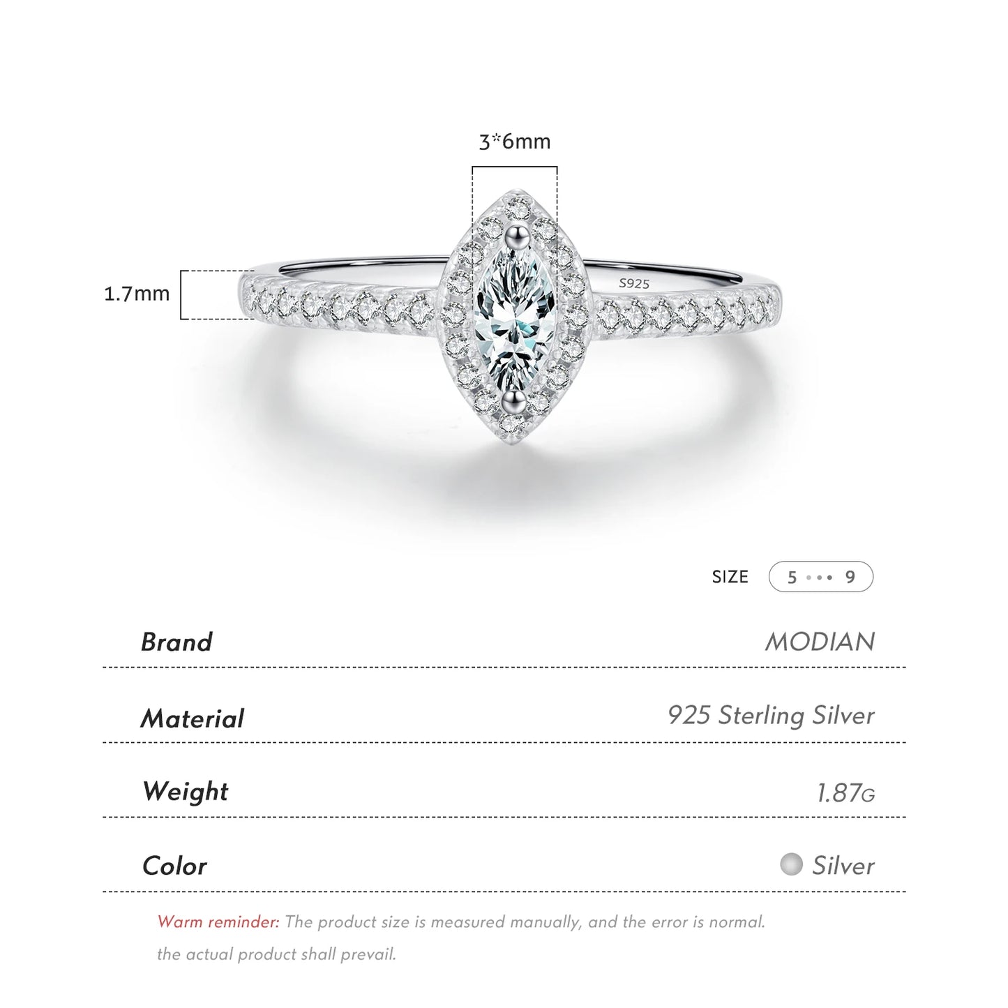 MODIAN Exquisite Luxury Marquise Cut CZ Ring 925 Sterling Silver Ring for Women Wedding Engagement Gift Fine Jewelry Accessories