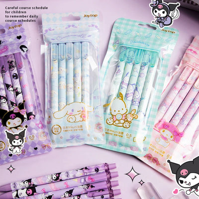 5pcs Kawaii Sanrio Gel Pen Kuromi Melody Hello Kitty Cinnamoroll Pressing Gel Pen for Girls Students School Supplies Stationery