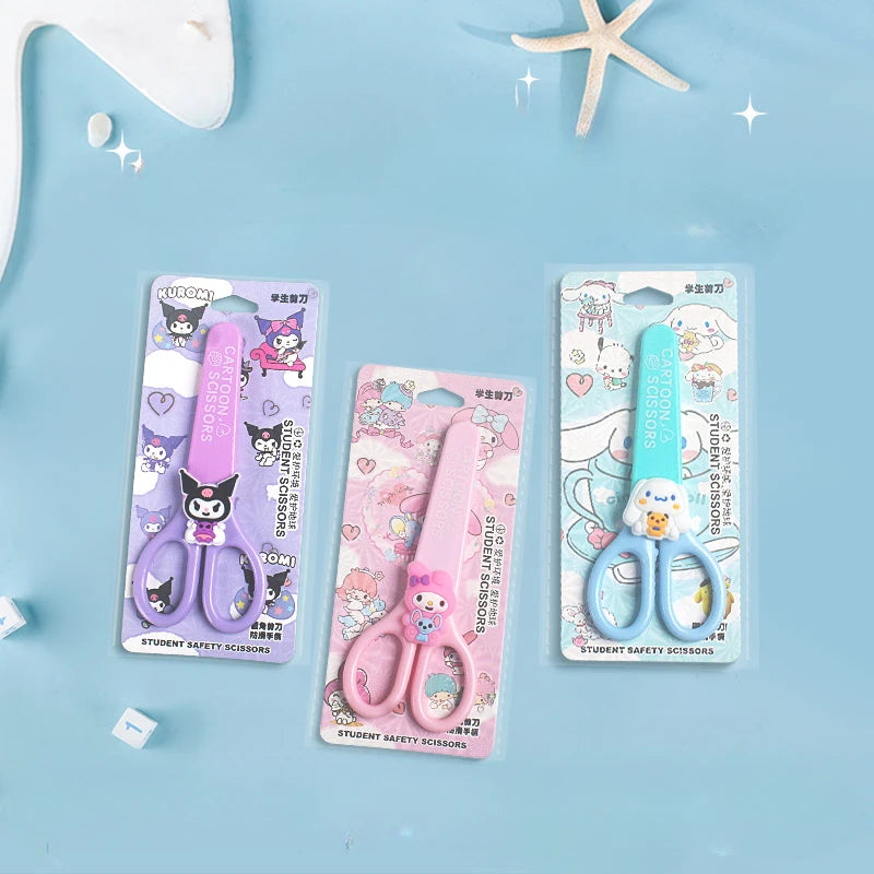 Kawaii Sanrio Safety Scissors with Cover Kuromi Hello Kitty My Melody Scissors Cute DIY Cutting Set School Stationery Supplies