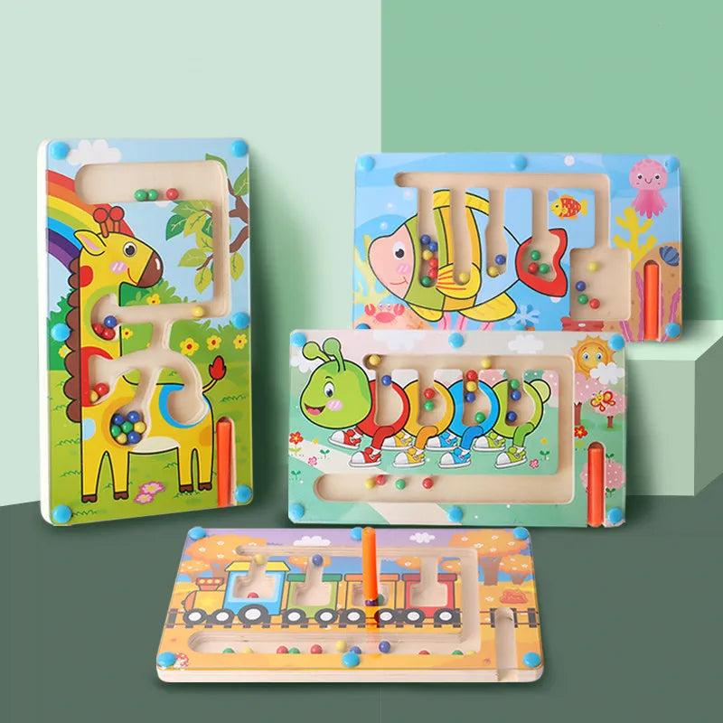 Children Animal Magnetic Maze Toy Montessori Kids Wooden Puzzle Game Toy Educational Brain Teaser Jigsaw Intellectual Board Toys