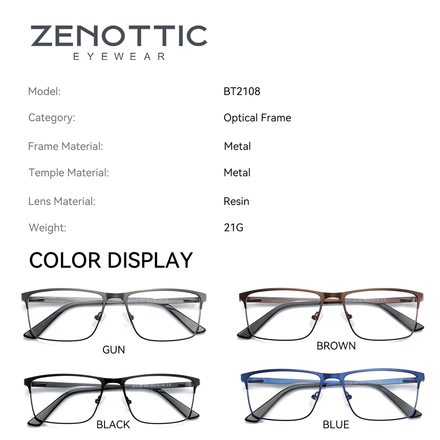 ZENOTTIC 2024 Men Titanium Alloy Optical Glasses Frame Fashion Male Square Eyewear Ultralight Metal Non-Prescription Eyeglasses