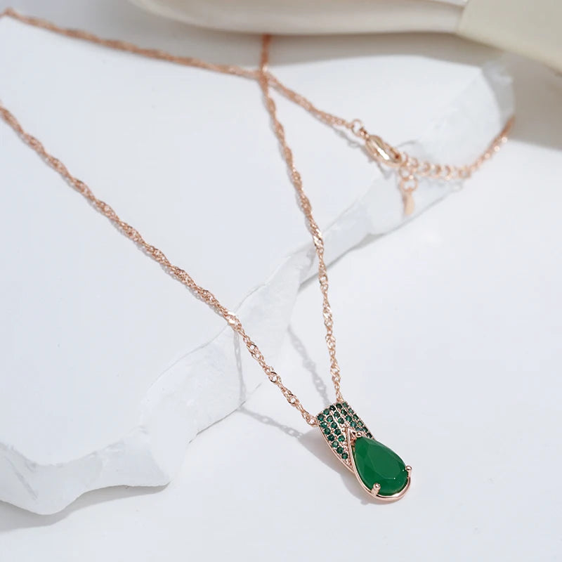 SYOUJYO Opal Green Natural Zircon Full Paved Pendant Necklace For Women 585 Gold Color Luxury Jewelry