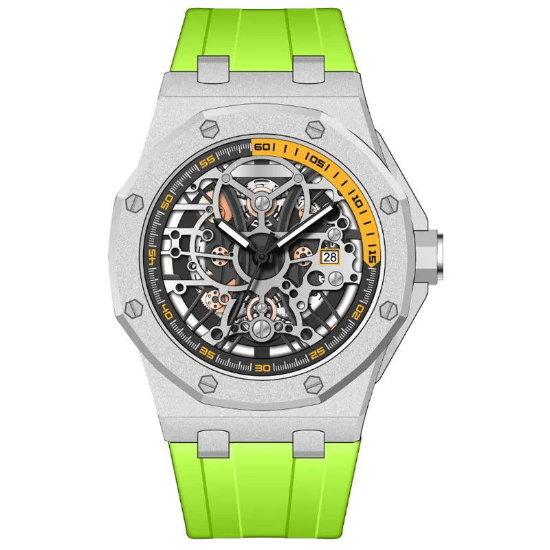 BAOGELA Luxury Men Watches Quartz Watch Green Silicone Skeleton Sport Date Waterproof Luminous Multifunction Men's Quartz Watch