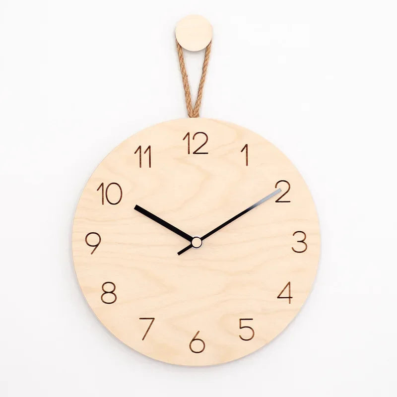 Nordic Simple Wooden Hemp Rope Wall Clock Living Room Home Clock Silent Clock Fashion Japanese Modern Creative Clock