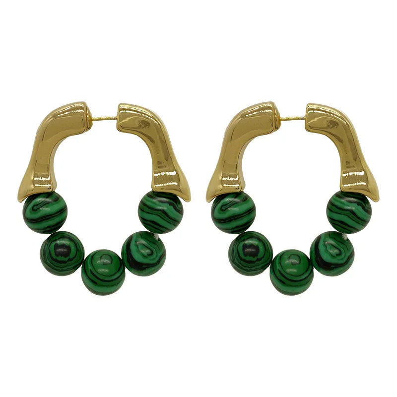 The Green Beads Metal Earrings European And American Style Hip-hop Punk Personality Fashion Stud Earrings Ms Travel Accessories