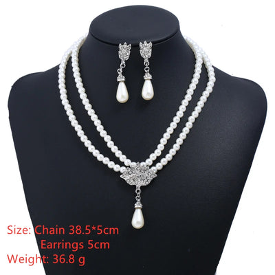 MASA Luxury Bride Pearl Crystal Jewelry Set for Women Korean Temperament Short Collarbone Earring Necklace Set