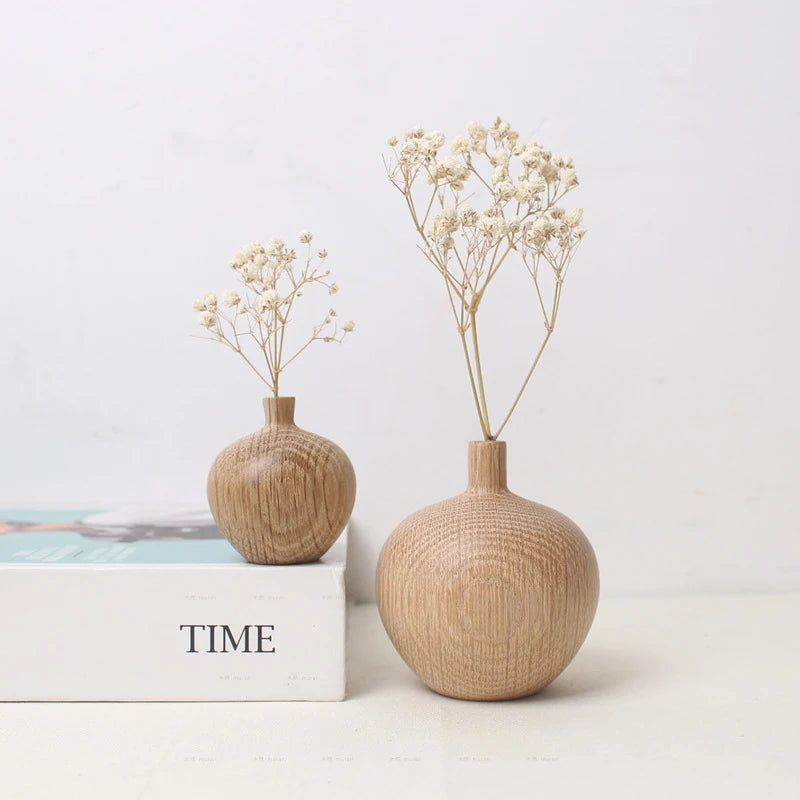 Wooden Vase for Plants Nordic Solid Wood Flower Pots Home Office Table Art Vases Flowers Arrangement Desktop Tabletop Decoration