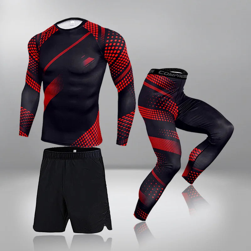 Men Fitness Workout Tights Mens Compression Sets Tracksuit Shorts Sports Suits Jogging Shirt Running Set Rashgard Gym Clothing