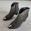 2022 New Women Rhinestone Ankle Boots,Fashion Autumn/Winter Shoes,Shine Short Botas,Side Zip,Pointed Toe,Black