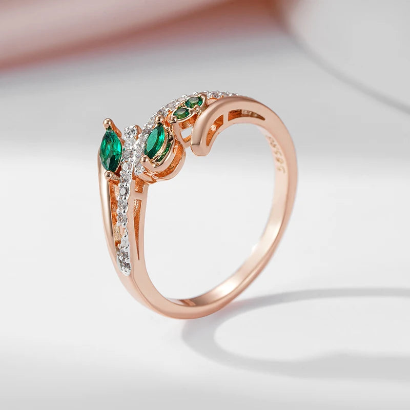 SYOUJYO Plated Silver Green Drop Natural Zircon Rings For Women 585 Rose Gold Color Luxury Trendy Ring