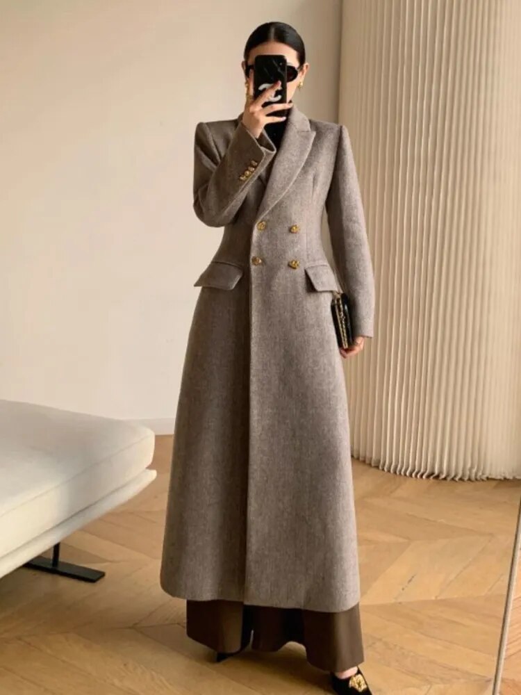 Women's Woolen Long Coat Autumn/Winter New Retro High-end Temperament Waist Length Woolen Jacket Female Office Lady Fashion Coat