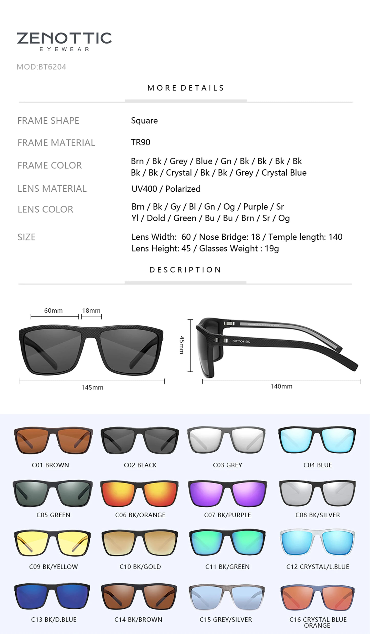 ZENOTTIC Fashion Polarized Sunglasses Shade for Women Men Lightweight TR90 Frame UV400 Protection Square Sun Glasses 2022 2023